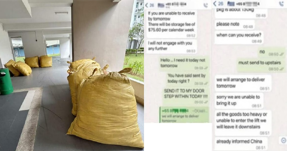 MAN ORDERS 1300KG OF CLOTHES, PAID $600 FOR DOORSTEP DELIVERY BUT THEY LEFT IT AT VOID DECK