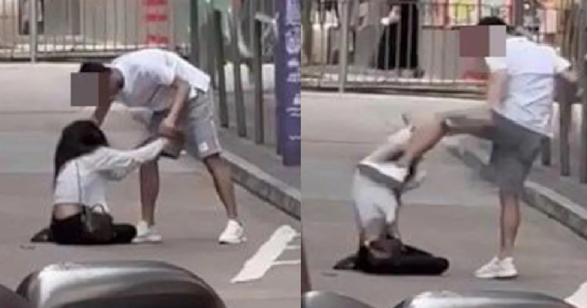 MAN WHACK GF UNTIL JIALAT ON THE ROAD, WHACK UNTIL SHE K.O ON THE GROUND, NOT MOVING