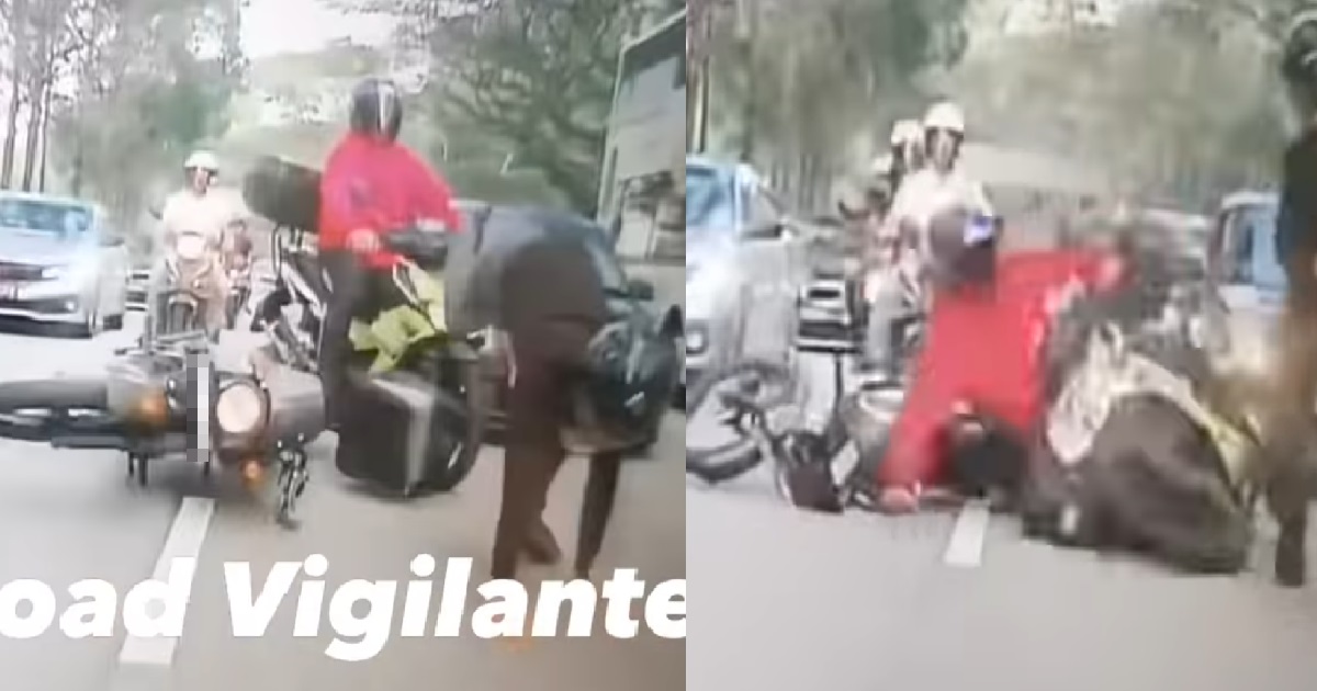 MOTORCYCLIST RIDES LIKE GHOSTRIDER @ PIE, CAUSED SEVERAL MOTORBIKES TO CRASH
