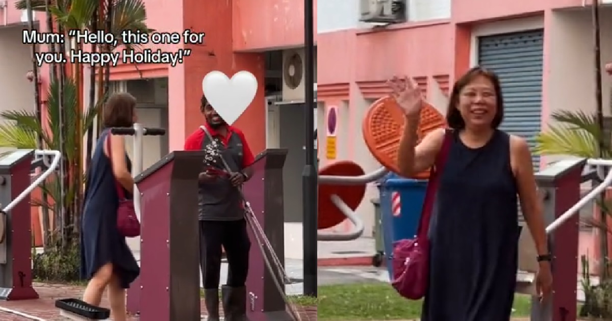 KIND WOMAN GIVES HDB CLEANER ANG PAO  FOR WORKING ON DEEPAVALI, MADE HIM SMILE