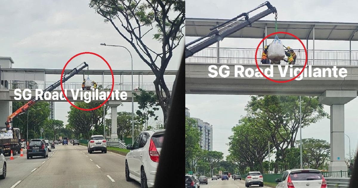 CONTRACTOR DANGEROUSLY LIFTS HEAVY LOAD OVER MOVING TRAFFIC @ TAMPINES, FINED