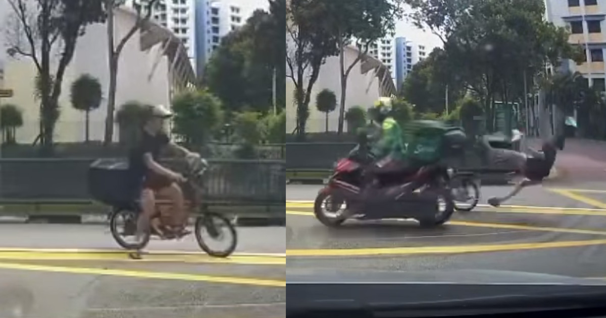 SELF ENTITLED BICYCLE RIDER GO AGAINST TRAFFIC GETS BANG BY MOTORCYCLE