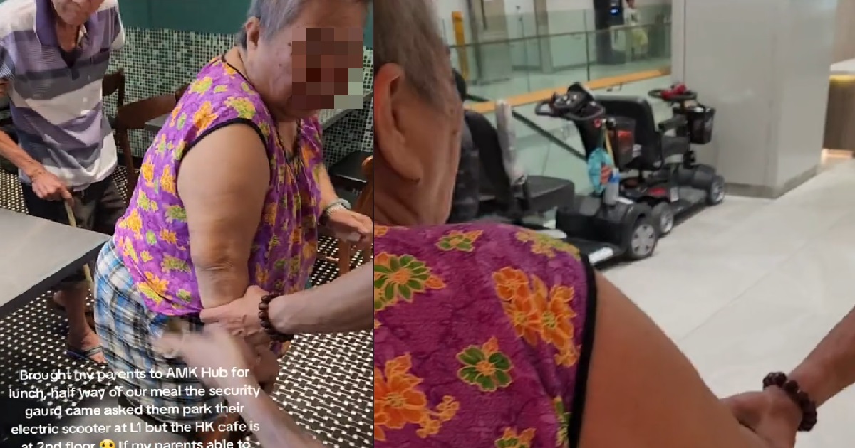ELDERLY COUPLE MAKAN HALFWAY, ASKED BY SECURITY GUARD TO MOVE THEIR PMAs AWAY