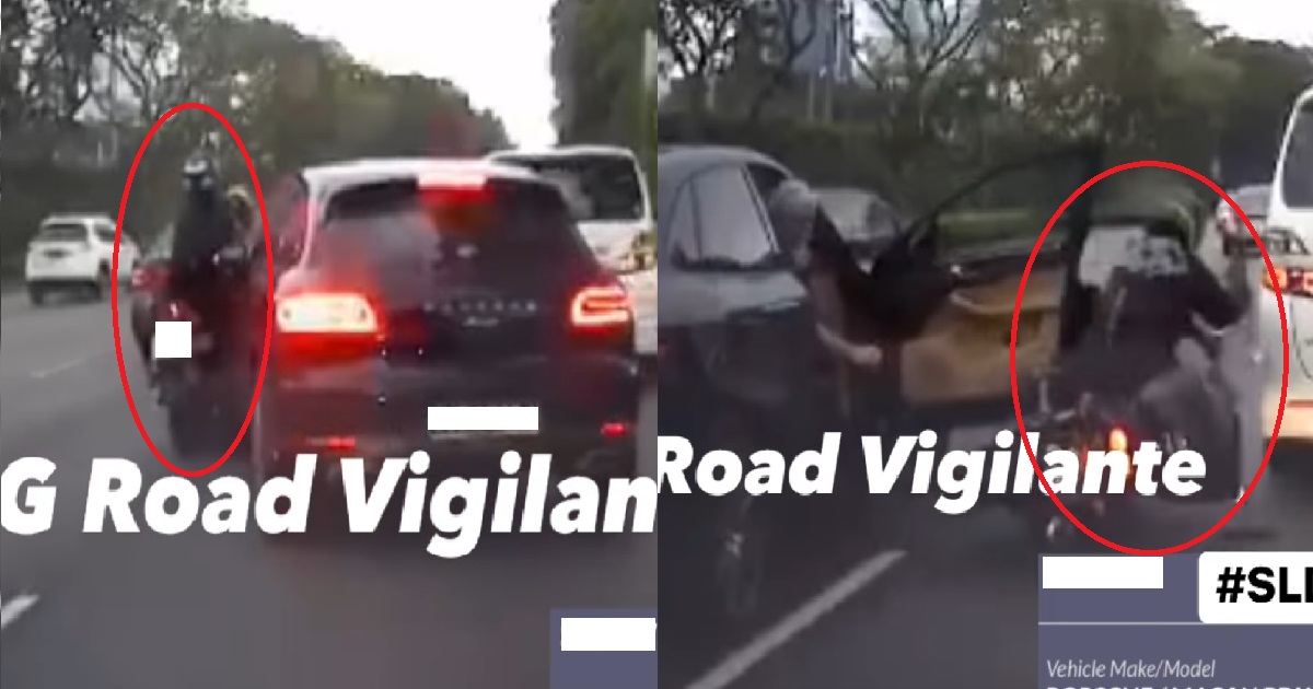 PORSCHE HITS MOTORCYCLE, OPENS DOOR TO CHECK & CAUSES ANOTHER MOTORCYCLE TO CRASH