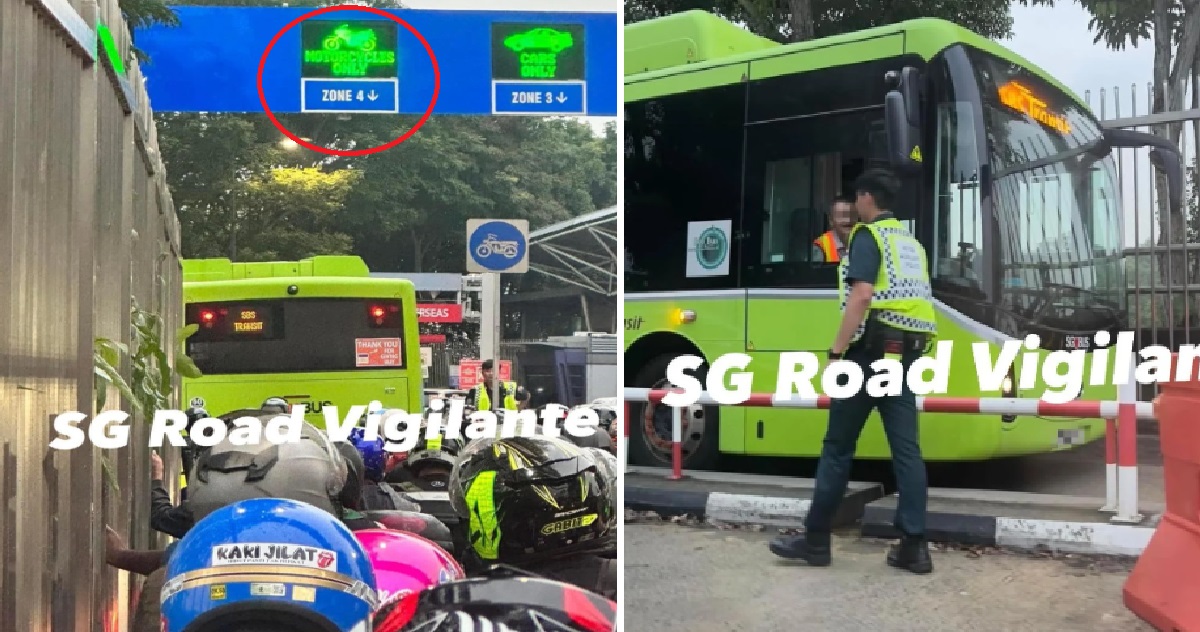 SBS BUS ENTERED MOTORCYCLE LANE @ WOODLANDS CAUSEWAY, BLOCKS TRAFFIC FOR 45 MINS