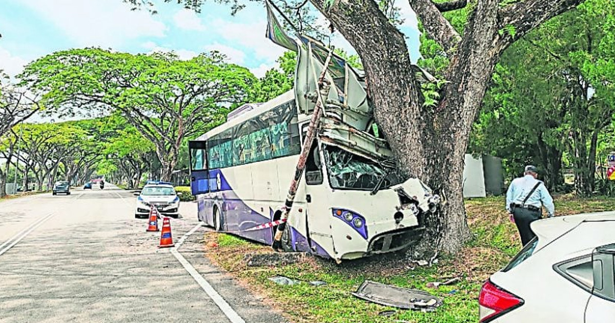 Malaysia Driver Nods Off Behind the Wheel — School Trip Bus Rams Tree, 4 Injured